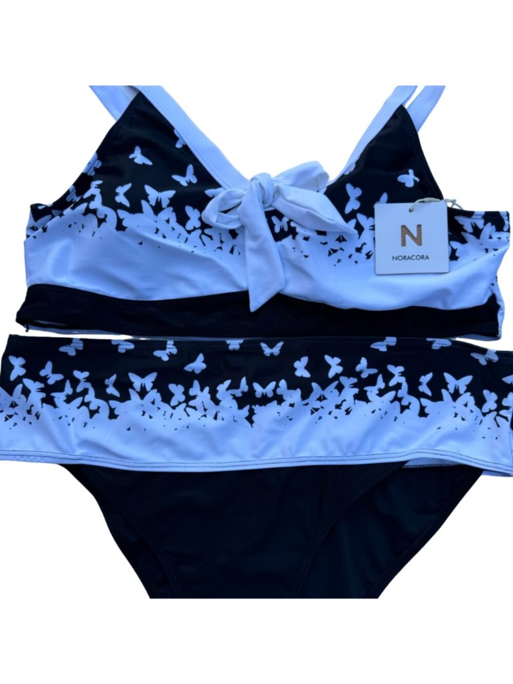 Noracora Butterfly Print Two-Piece Bikini Set Swim XXL Black & White Beach NWT - Picture 6 of 9